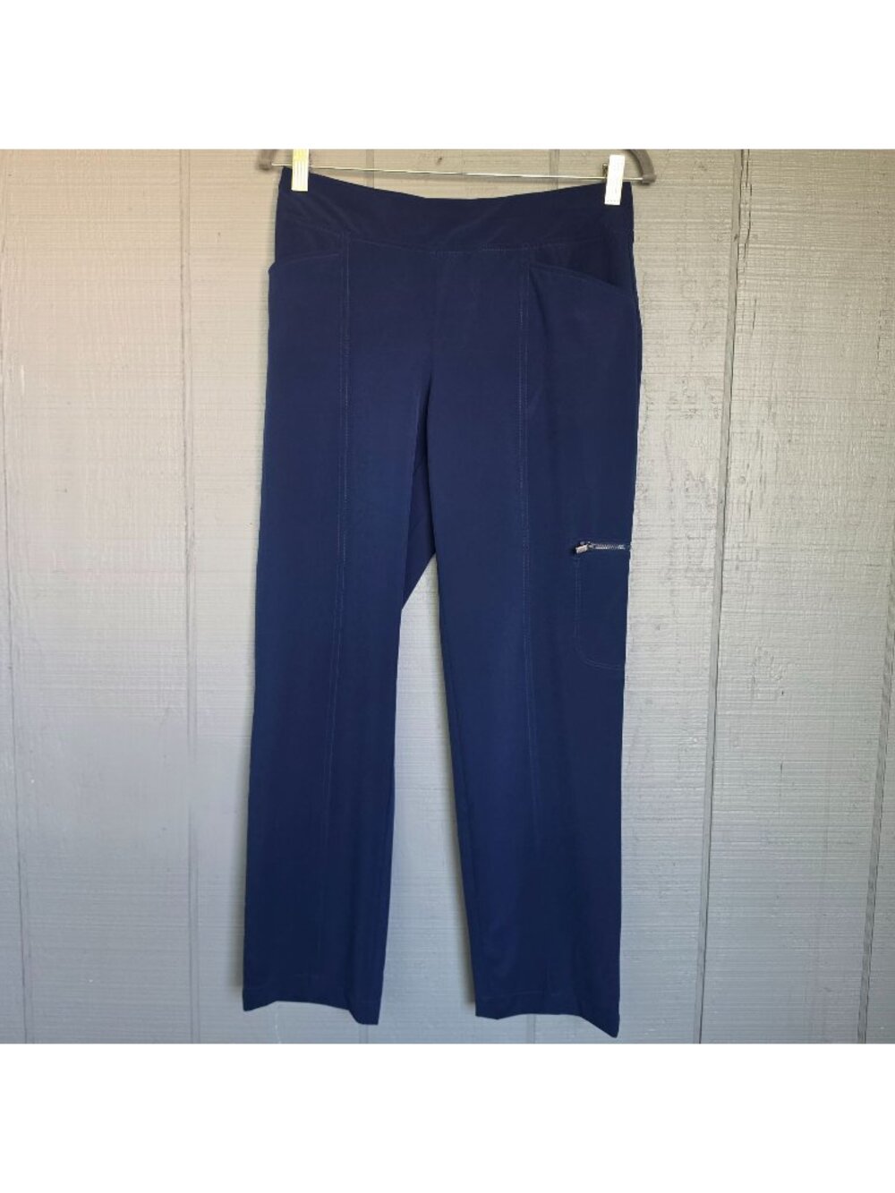 Chico’s Zenergy 2R Navy Blue Pull-On Pant Straight Leg Zip Pocket Stretch Travel